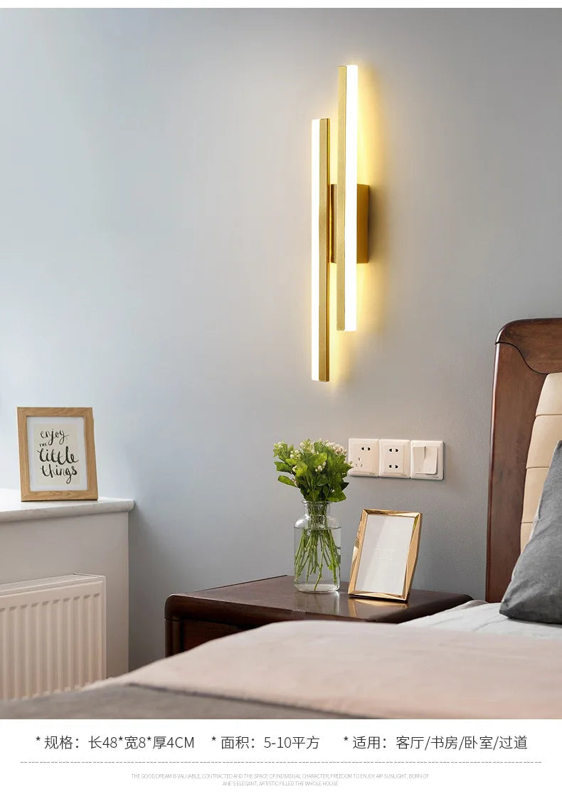 Modern LEDWall Lamp Wall Sconces Copper Line Pipe Acrylic Lampshade Indoor Lighting for Living Room Corridor Light Fixture