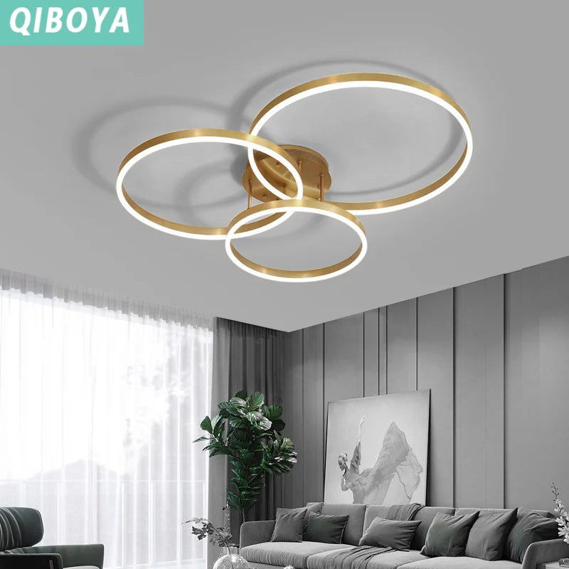 Modern LED Chandelier Nordic Gold 3 Circle Metal Ceiling Lamp For Home Living Study Room Bedroom Indoor Home Lighting Decoration