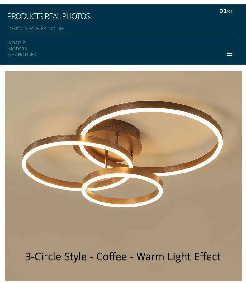 Modern LED Chandelier Nordic Gold 3 Circle Metal Ceiling Lamp For Home Living Study Room Bedroom Indoor Home Lighting Decoration