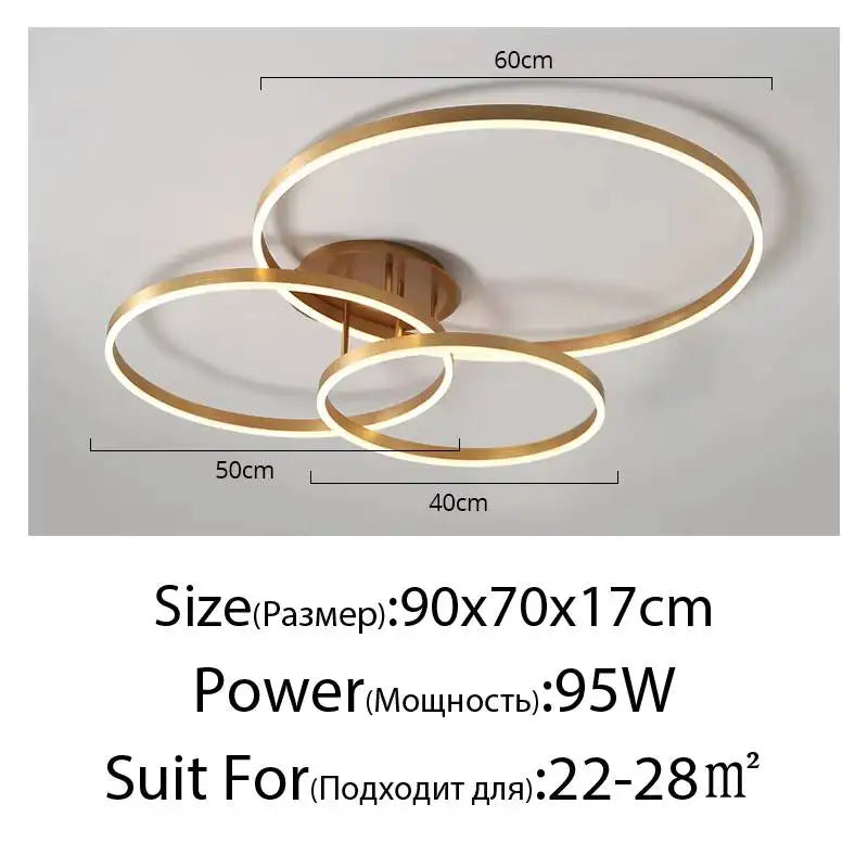 Modern LED Chandelier Nordic Gold 3 Circle Metal Ceiling Lamp For Home Living Study Room Bedroom Indoor Home Lighting Decoration