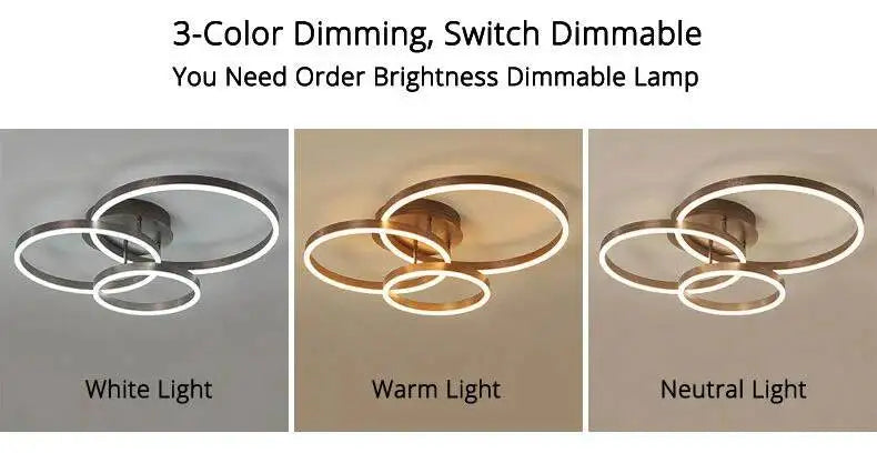 Modern LED Chandelier Nordic Gold 3 Circle Metal Ceiling Lamp For Home Living Study Room Bedroom Indoor Home Lighting Decoration
