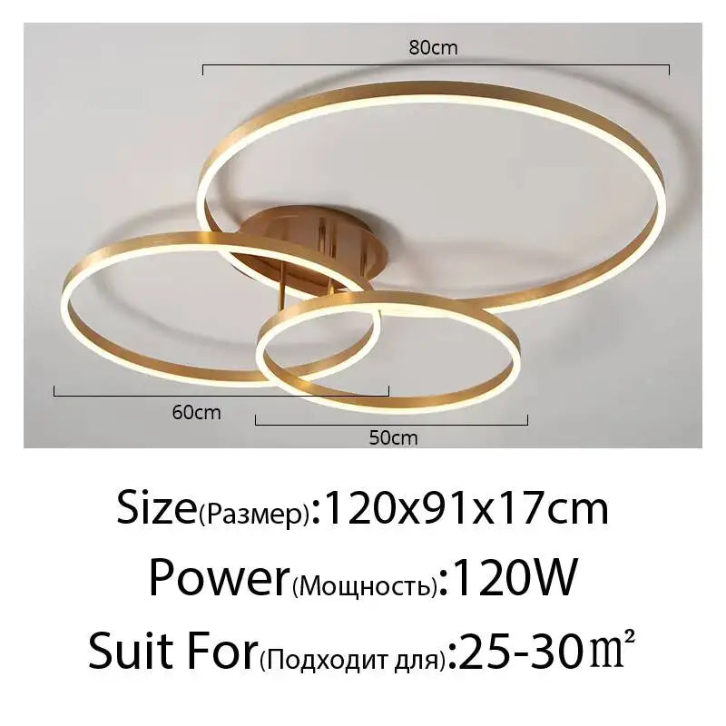 Modern LED Chandelier Nordic Gold 3 Circle Metal Ceiling Lamp For Home Living Study Room Bedroom Indoor Home Lighting Decoration