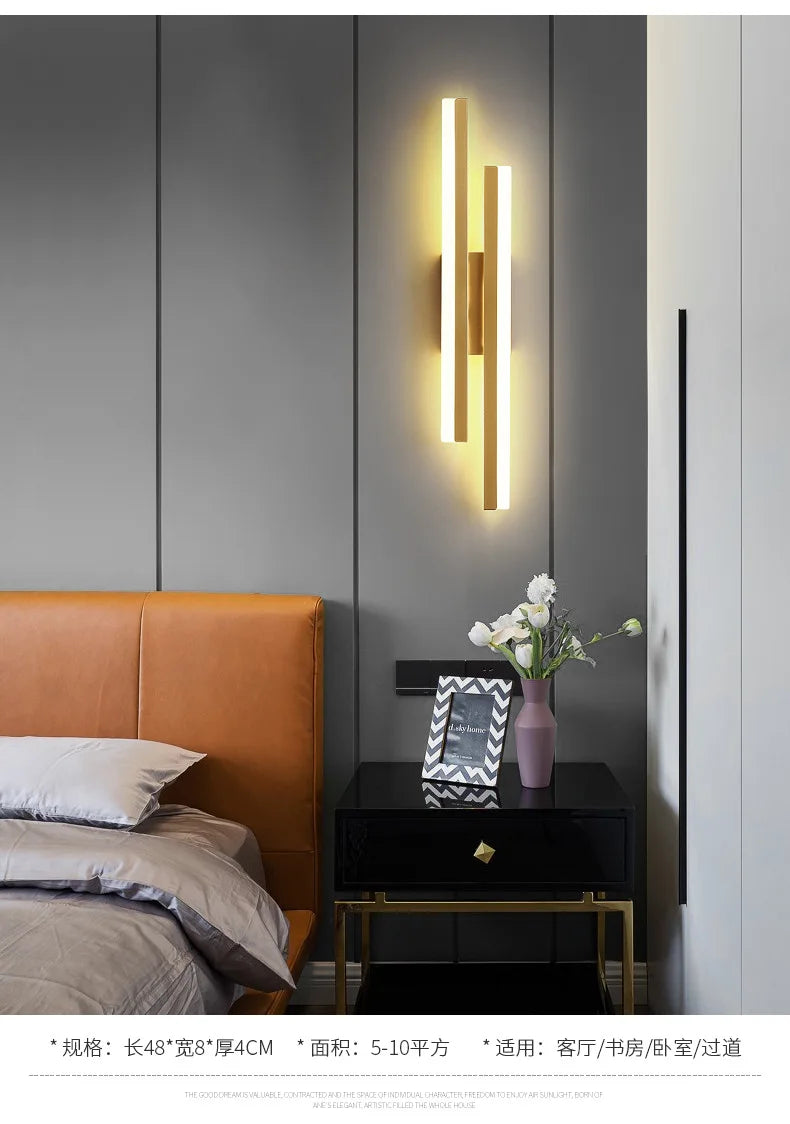 Modern LEDWall Lamp Wall Sconces Copper Line Pipe Acrylic Lampshade Indoor Lighting for Living Room Corridor Light Fixture