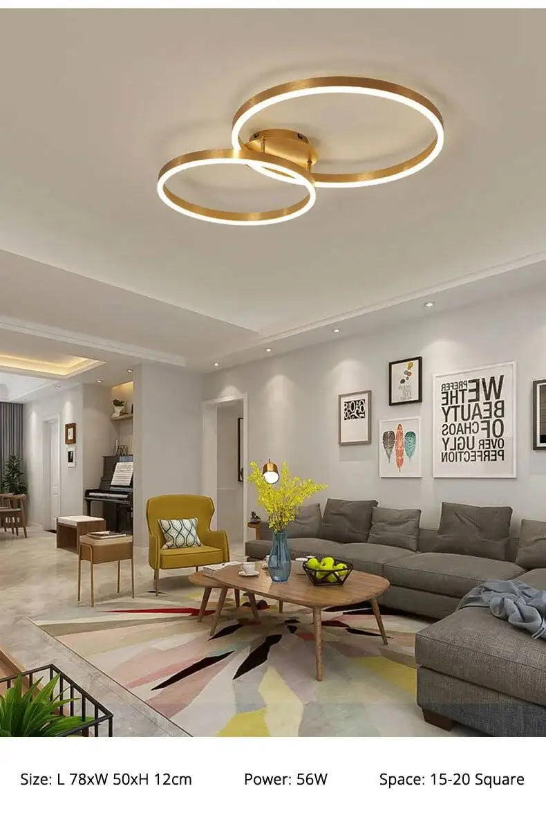 Modern LED Chandelier Nordic Gold 3 Circle Metal Ceiling Lamp For Home Living Study Room Bedroom Indoor Home Lighting Decoration