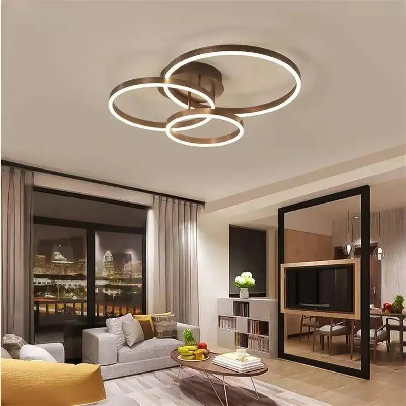 Modern LED Chandelier Nordic Gold 3 Circle Metal Ceiling Lamp For Home Living Study Room Bedroom Indoor Home Lighting Decoration