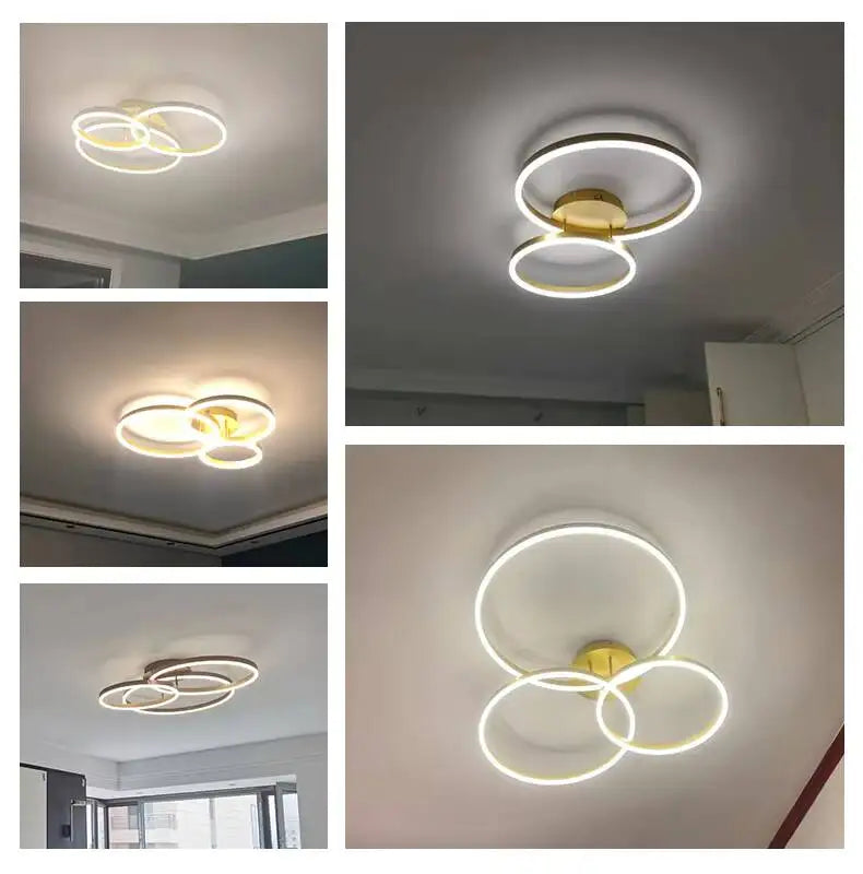 Modern LED Chandelier Nordic Gold 3 Circle Metal Ceiling Lamp For Home Living Study Room Bedroom Indoor Home Lighting Decoration