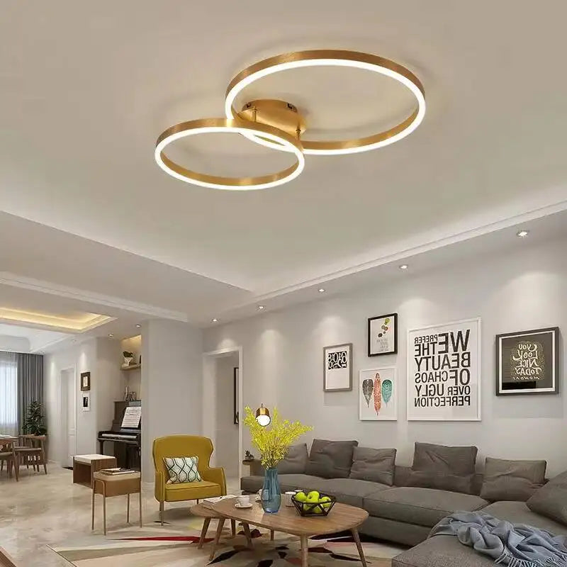 Modern LED Chandelier Nordic Gold 3 Circle Metal Ceiling Lamp For Home Living Study Room Bedroom Indoor Home Lighting Decoration