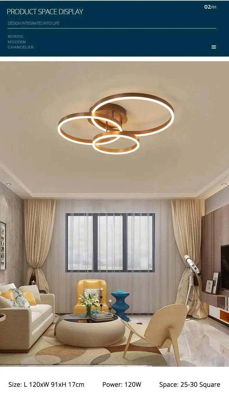Modern LED Chandelier Nordic Gold 3 Circle Metal Ceiling Lamp For Home Living Study Room Bedroom Indoor Home Lighting Decoration