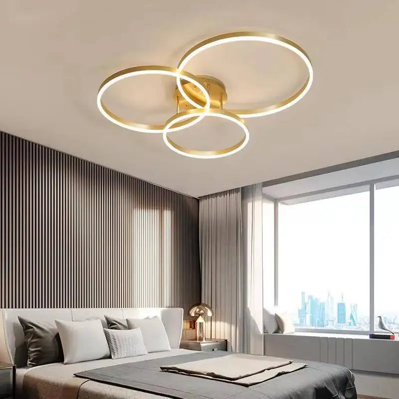 Modern LED Chandelier Nordic Gold 3 Circle Metal Ceiling Lamp For Home Living Study Room Bedroom Indoor Home Lighting Decoration