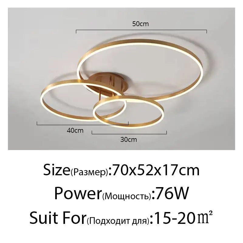 Modern LED Chandelier Nordic Gold 3 Circle Metal Ceiling Lamp For Home Living Study Room Bedroom Indoor Home Lighting Decoration